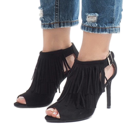 Bottines bohèmes noires sur un talon 1551-149 le noir 1