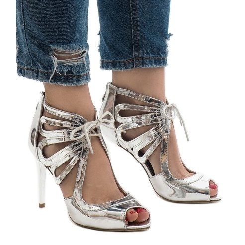 Bottes ouvertes en cuir verni argentées C-003 gris 1