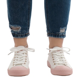 Baskets blanches YZ110-9 rose 2
