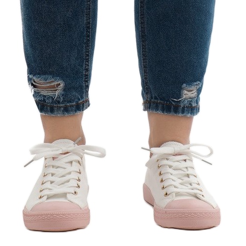 Baskets blanches YZ110-9 rose 2