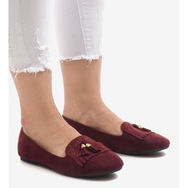Ballerines mocassins bordeaux à franges H7207 rouge 1