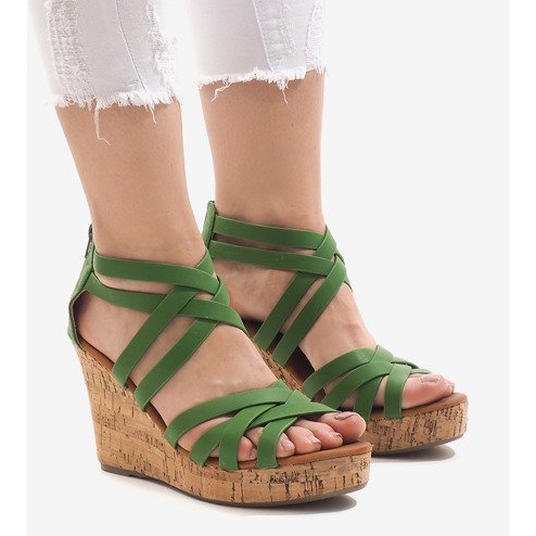 Sandales compensées vertes P2424A-47 1