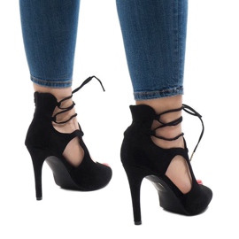 Sandales à talons aiguilles en daim noir JL-01 le noir 1