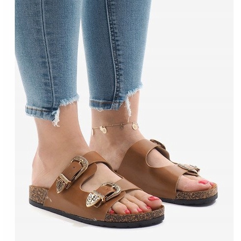 Chaussons camel avec boucles 7018-PL brun 1