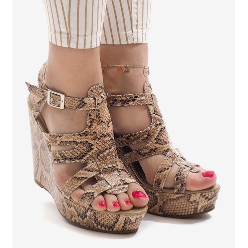 Sandales compensées camel A-7A brun 2