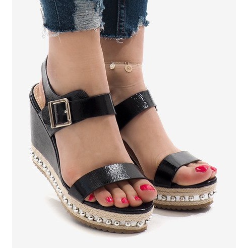 Sandales compensées laquées argent 17060-73 noir 2