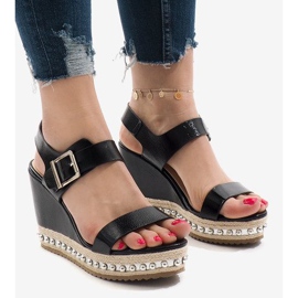 Sandales compensées laquées argent 17060-73 noir 1