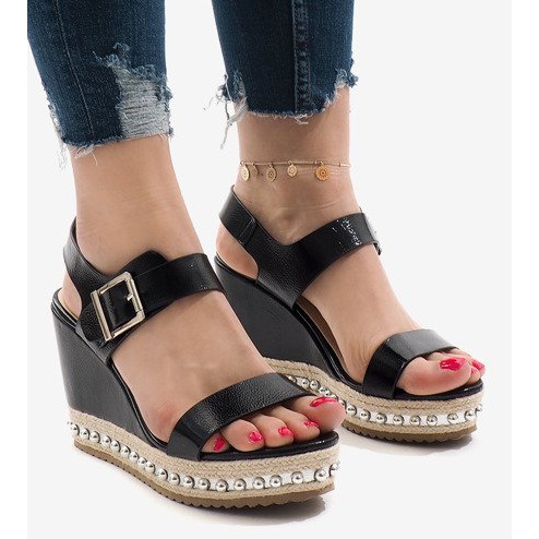 Sandales compensées laquées argent 17060-73 noir 1