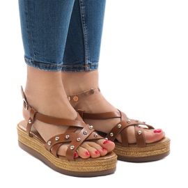 Sandales espadrilles camel sur la plateforme 314-2B brun 1