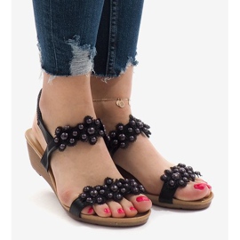 Sandales compensées noires à fleurs 399-21 le noir 2