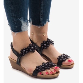 Sandales compensées noires à fleurs 399-21 le noir 1