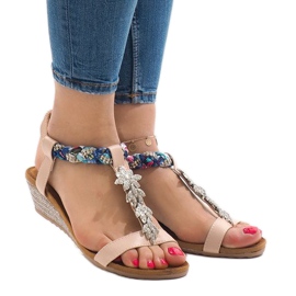 Sandales compensées roses avec un élastique B133-3 multicolore 1