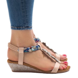 Sandales compensées roses avec un élastique B133-3 multicolore 2