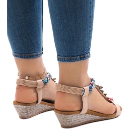 Sandales compensées roses avec un élastique B133-3 multicolore 3