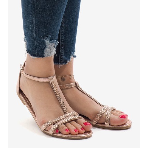 Sandales champagne ornées de WL017 jaune 2