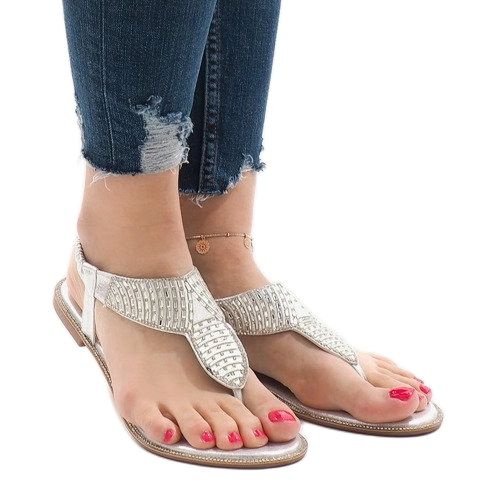 Sandales argentées décorées de JN1359-2 gris 1