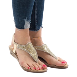 Sandales compensées dorées avec un élastique FM4075 d'or 1