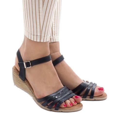 Sandales compensées bleu marine S-260 1