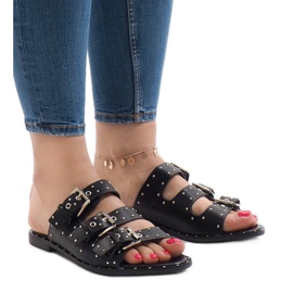 Chaussons noirs avec clous et boucle F-3659 1