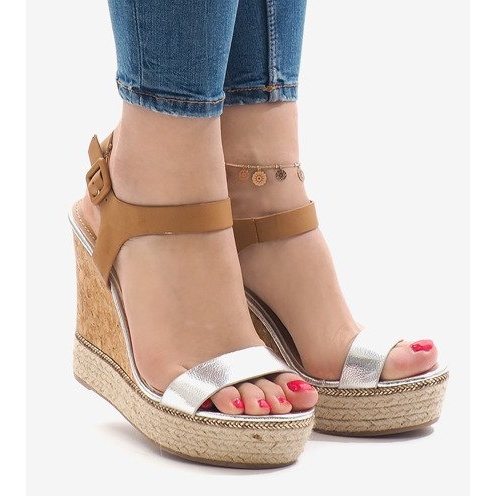 Sandales compensées laquées argent VB76063 brun 1