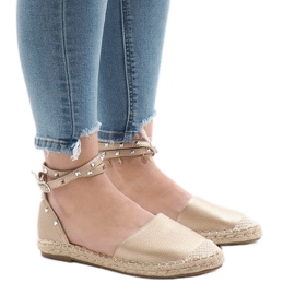 Sandales espadrilles dorées à boucle TH-155 d'or 1