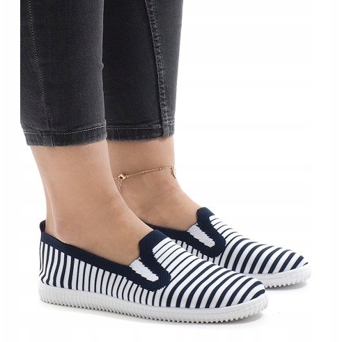 Baskets à rayures bleu marine XJ-2909 blanc 1