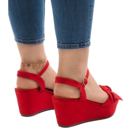 Sandales compensées rouges à nœud F055 2