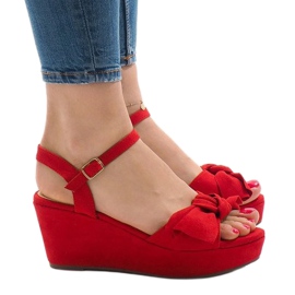 Sandales compensées rouges à nœud F055 3