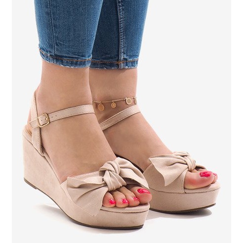 Sandales compensées roses à nœud F055 rouge 2