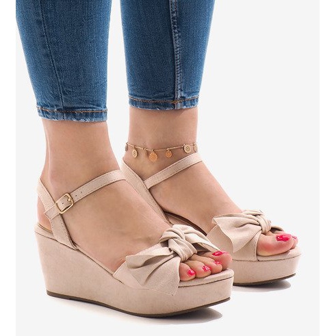 Sandales compensées roses à nœud F055 rouge 1