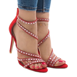Sandales rouges sur talon haut 9081-9 1