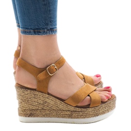 Sandales compensées camel XL104 brun 2