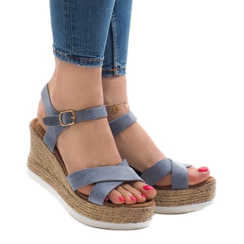 Sandales compensées bleues XL104 1