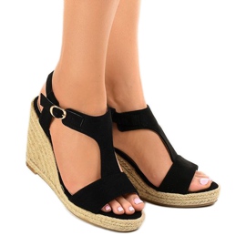 Sandales compensées noires Espadrilles H-69 1
