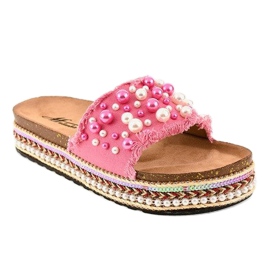Chaussons roses décorés 1035 perles 1
