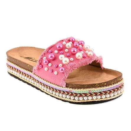 Chaussons roses décorés 1035 perles 1