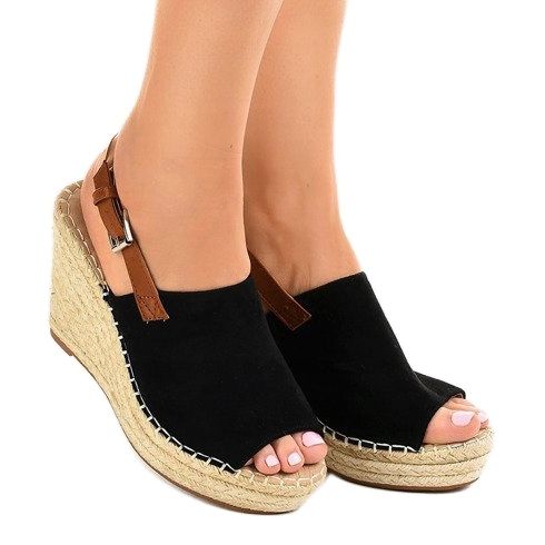 Sandales compensées noires espadrilles KA-20 le noir 1