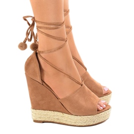 Sandales compensées espadrilles beiges FK-228 2