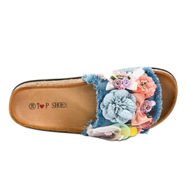 Chaussons bleus à fleurs W-15 multicolore 2