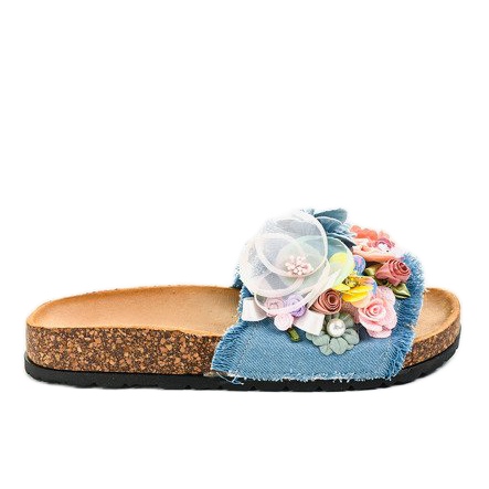 Chaussons bleus à fleurs W-15 multicolore 1