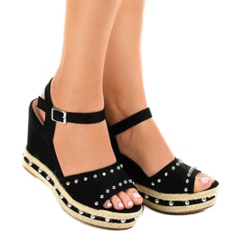 Sandales compensées noires avec perles 77-32 le noir 1