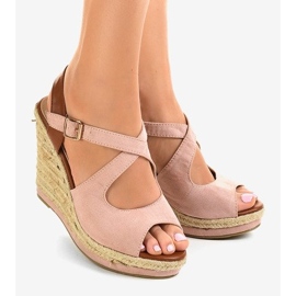 Sandales compensées espadrilles roses LM-0205 1