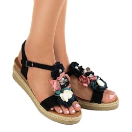 Sandales compensées noires à fleurs 218-168 le noir 1