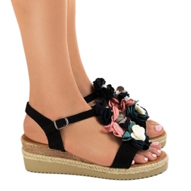 Sandales compensées noires à fleurs 218-168 le noir 2