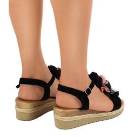 Sandales compensées noires à fleurs 218-168 le noir 3