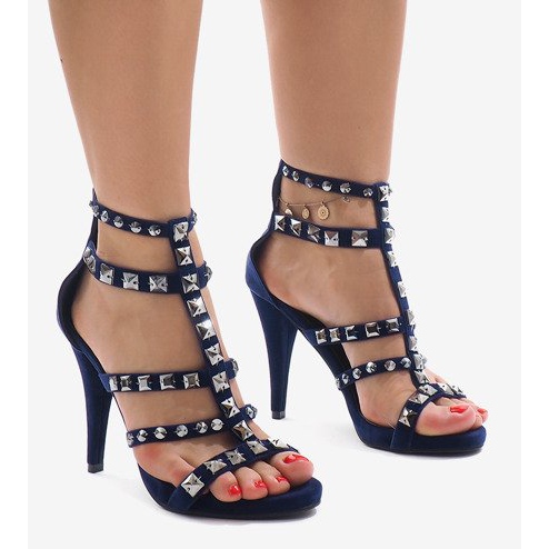 Sandales bleues sur un talon en daim GH083-6 bleu marine 1