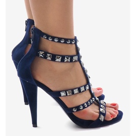 Sandales bleues sur un talon en daim GH083-6 bleu marin 2