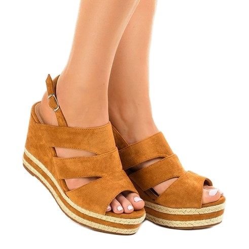 Espadrilles marron sur un compensé FG6 brun 1