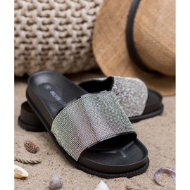 Bestelle Pantoufles En Caoutchouc Avec Cubic Zirconia noir 1