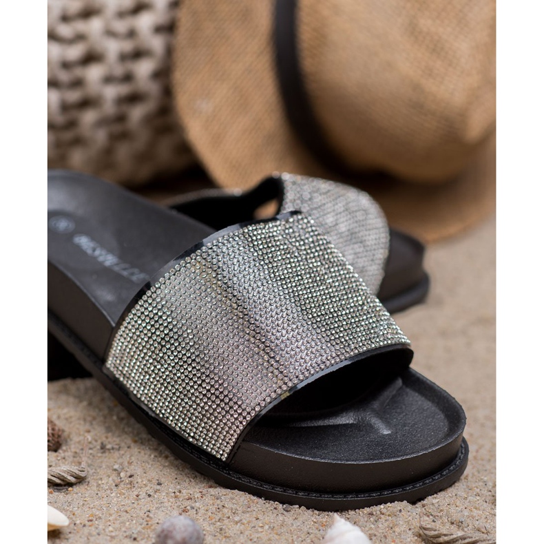 Bestelle Pantoufles En Caoutchouc Avec Cubic Zirconia noir 2